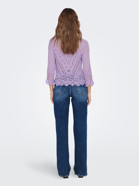 Jacqueline de Yong JDY Neuer lila gemusterter Crop-Top-Pullover mit 3/4-Ärmeln