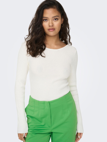 ONLY Weißer Pullover mit Schlitz auf der Rückseite NUR Emmy