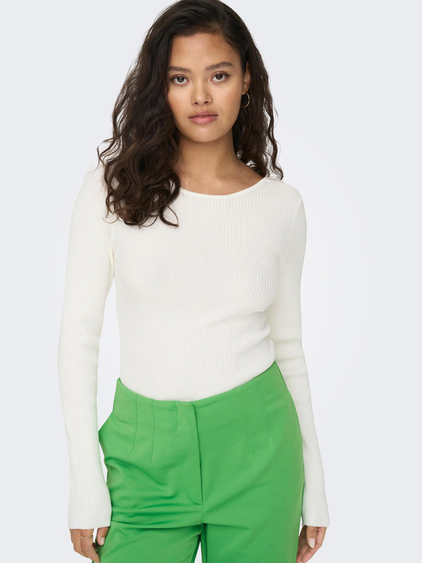 ONLY Weißer Pullover mit Schlitz auf der Rückseite NUR Emmy
