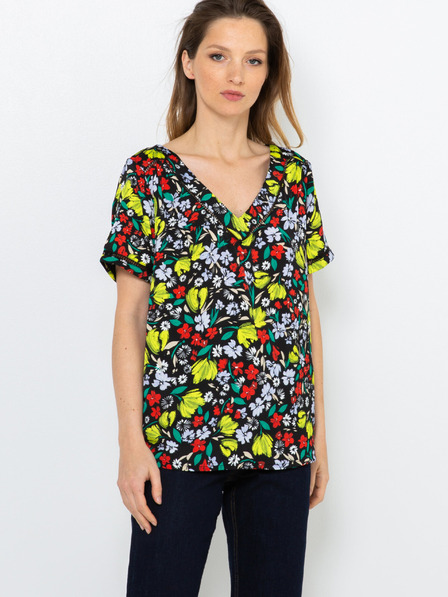 CAMAIEU Gelbes und schwarzes T-Shirt mit Blumenmuster CAMAIEU