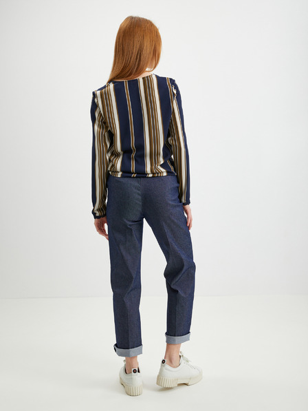CAMAIEU Blau-beigefarbene Damen-Wickelbluse CAMAIEU