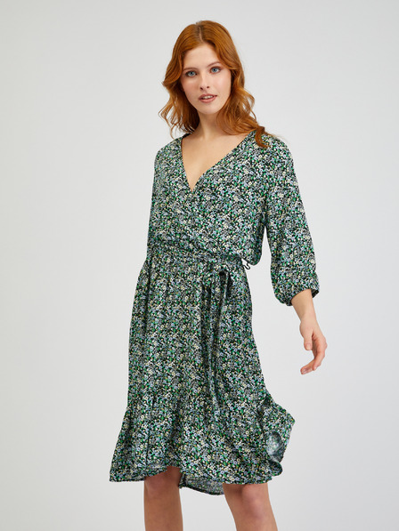 Orsay Grünes gemustertes Damenkleid mit Krawatte ORSAY