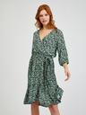 Orsay Grünes gemustertes Damenkleid mit Krawatte ORSAY
