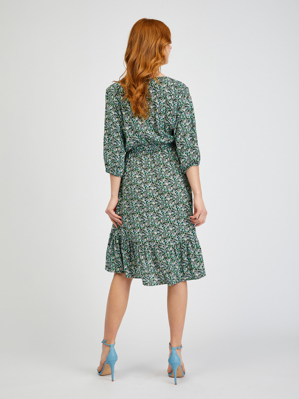 Orsay Grünes gemustertes Damenkleid mit Krawatte ORSAY