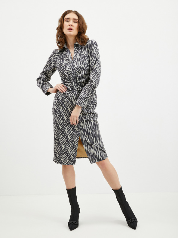 Orsay Beige-schwarz gemustertes Hemdblusenkleid für Damen Wildleder ORSAY