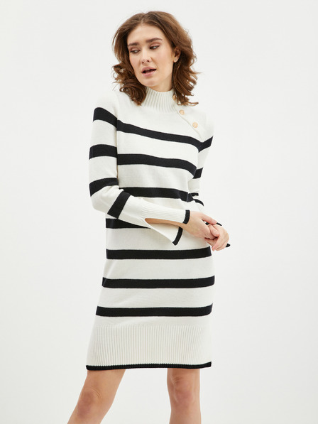 Orsay Schwarz-cremefarbenes gestreiftes Damen-Pulloverkleid ORSAY