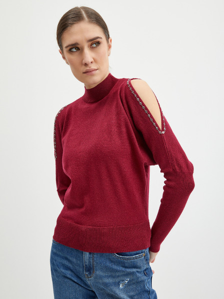 Orsay Burgunderfarbene Damen-Strickjacke mit Ausschnitten ORSAY