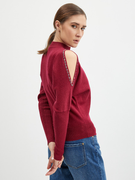 Orsay Burgunderfarbene Damen-Strickjacke mit Ausschnitten ORSAY