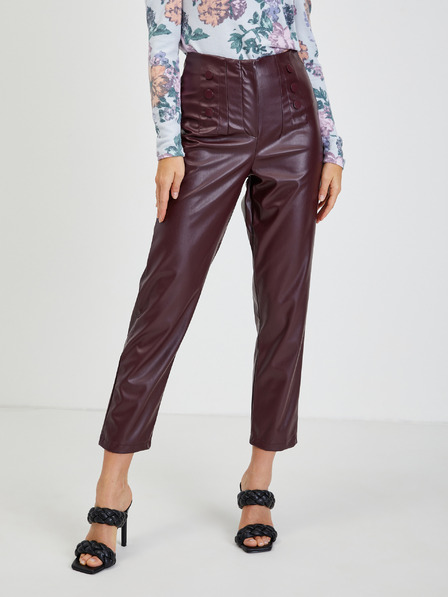 Orsay Burgunderfarbene Damen Kunstlederhose Kurzform ORSAY