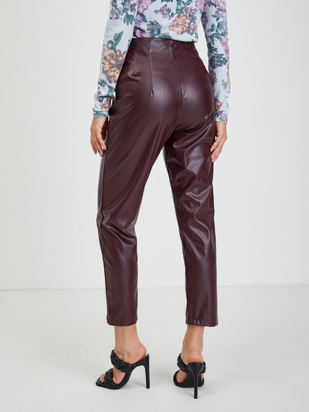 Orsay Burgunderfarbene Damen Kunstlederhose Kurzform ORSAY
