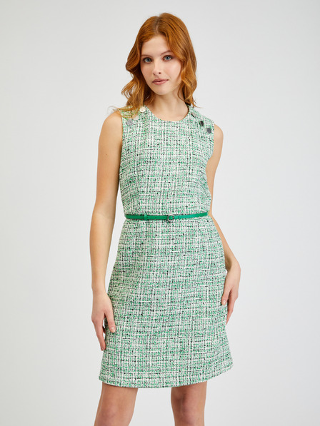 Orsay Grünes gemustertes Damenkleid mit Gürtel ORSAY