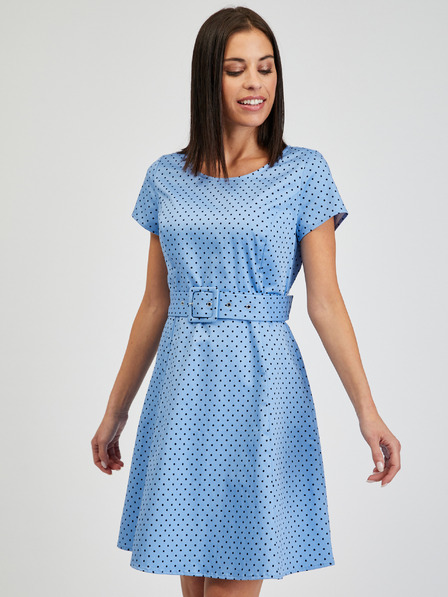 Orsay Blaue Damen-Punktekleid mit Gürtel ORSAY