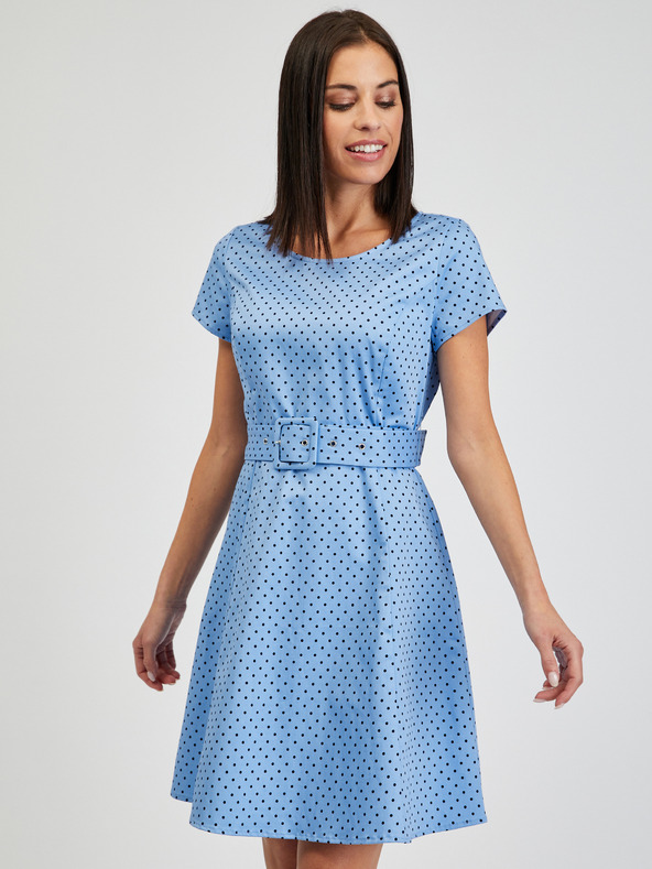 Orsay Blaue Damen-Punktekleid mit Gürtel ORSAY