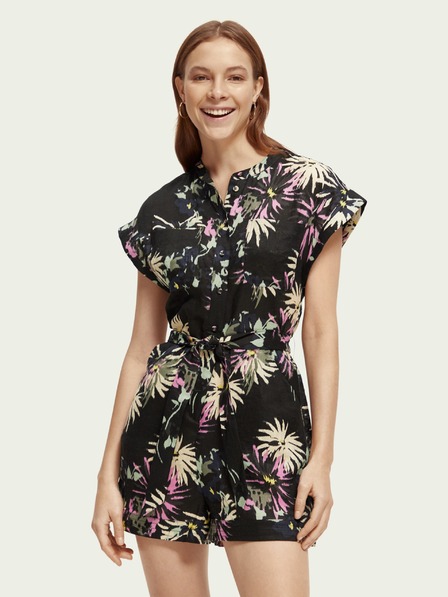 Scotch & Soda Schwarzer geblümter Leinen-Overall für Damen Scotch & Soda