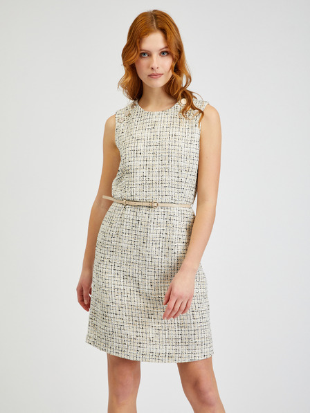 Orsay Cremefarbenes gemustertes Damenkleid mit Gürtel ORSAY