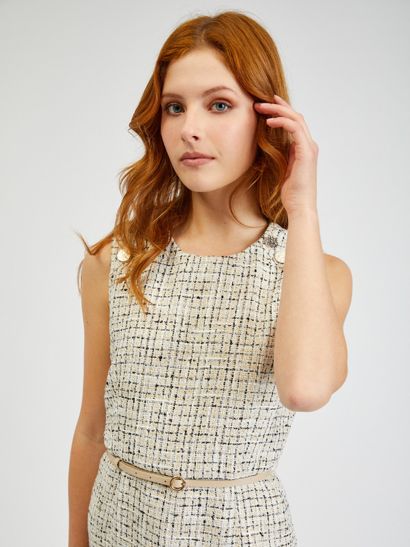 Orsay Cremefarbenes gemustertes Damenkleid mit Gürtel ORSAY