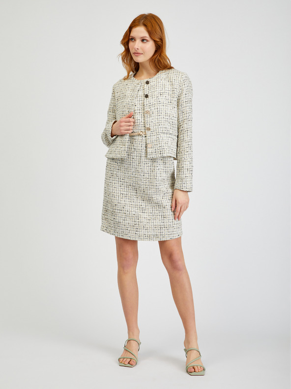 Orsay Cremefarbenes gemustertes Damenkleid mit Gürtel ORSAY