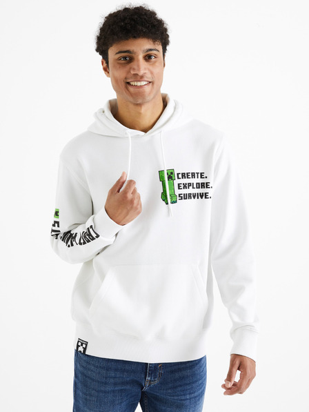 Celio Weißer Herren-Kapuzenpullover Celio Minecraft