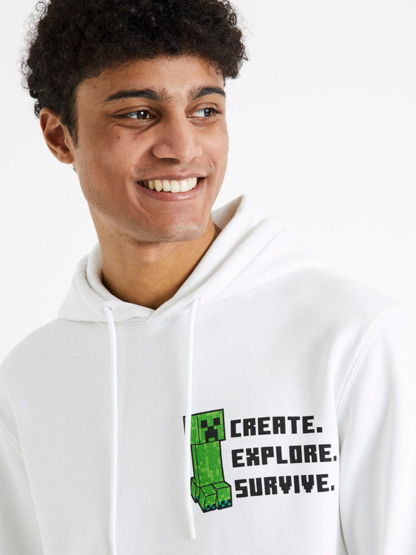 Celio Weißer Herren-Kapuzenpullover Celio Minecraft
