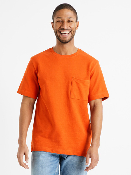 Celio Orange Herren Basic T-Shirt mit Tasche Celio Degauffre