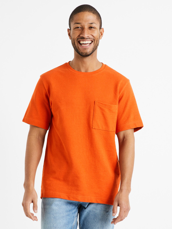 Celio Orange Herren Basic T-Shirt mit Tasche Celio Degauffre