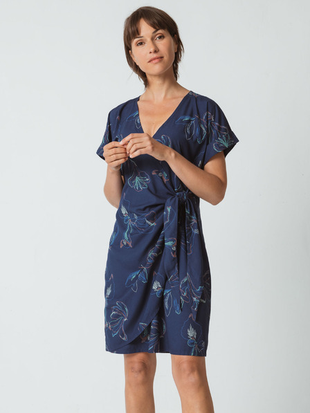 SKFK Dunkelblaues SKFK Belate geblümtes Wickelkleid für Damen