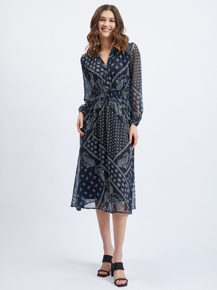Orsay Dunkelblaues gemustertes Damen-Midikleid ORSAY