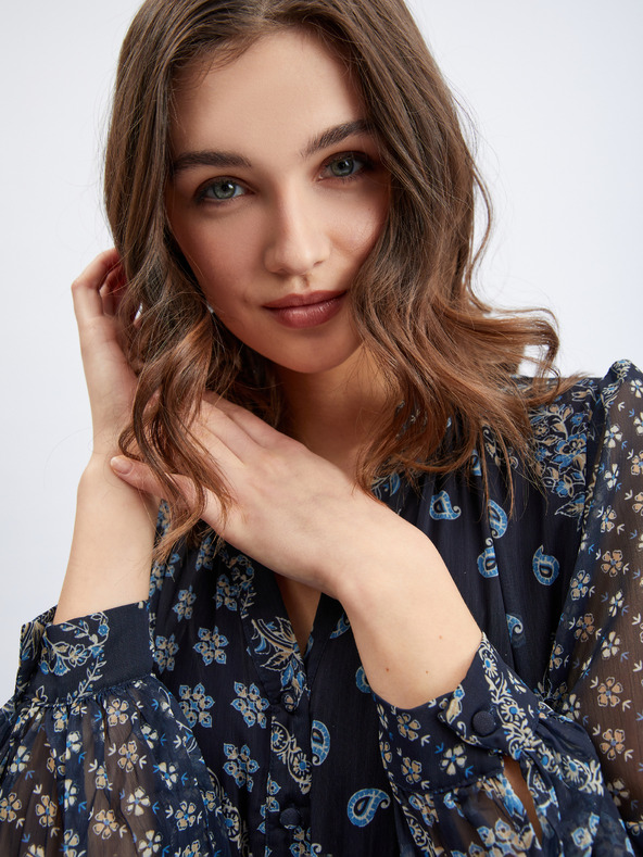 Orsay Dunkelblaues gemustertes Damen-Midikleid ORSAY