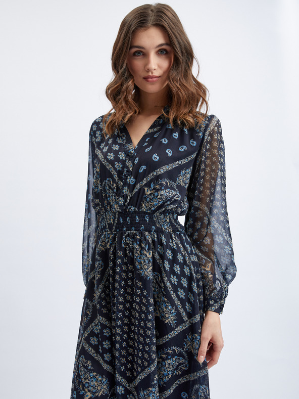 Orsay Dunkelblaues gemustertes Damen-Midikleid ORSAY