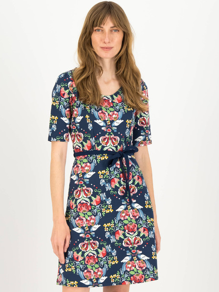 Blutsgeschwister Dunkelblaues geblümtes Damenkleid Blutsgeschwister