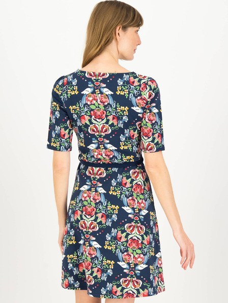 Blutsgeschwister Dunkelblaues geblümtes Damenkleid Blutsgeschwister