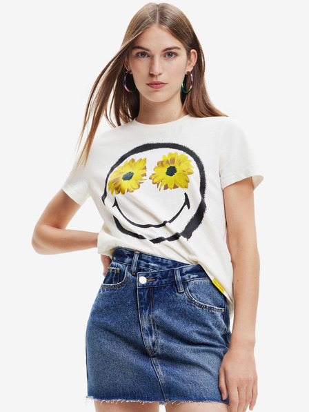 Desigual Weißes Desigual Margarita Smiley Damen T-Shirt