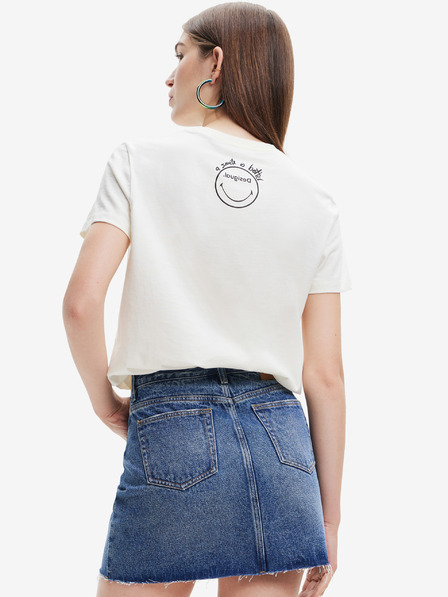 Desigual Weißes Desigual Margarita Smiley Damen T-Shirt