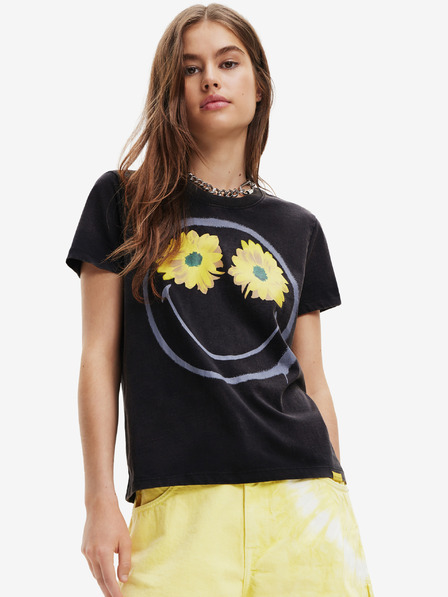 Desigual Schwarzes Desigual Margarita Smiley-T-Shirt für Frauen