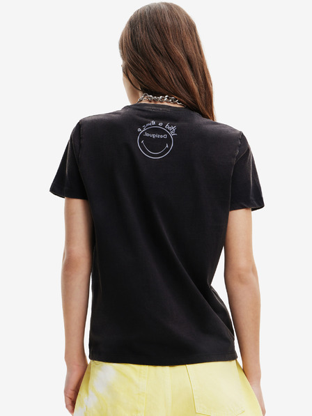 Desigual Schwarzes Desigual Margarita Smiley-T-Shirt für Frauen