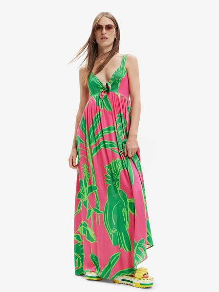 Desigual Grünes und rosa gemustertes Desigual Damen-Kleid Damila