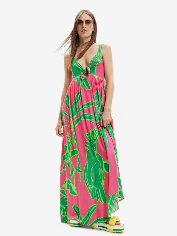 Desigual Grünes und rosa gemustertes Desigual Damen-Kleid Damila