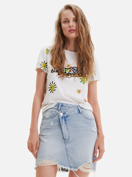 Desigual Weißes bedrucktes Damen-T-Shirt Desigual Margapepo