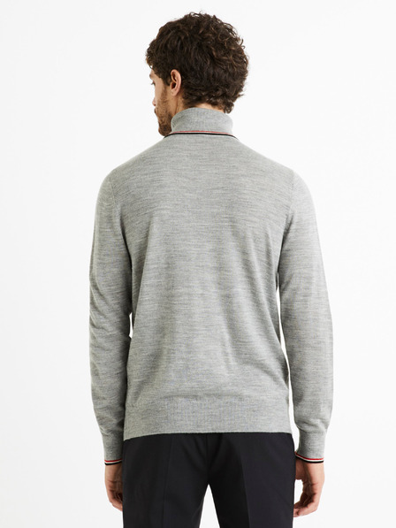 Celio Grauer Herren-Rollkragenpullover mit Wollmischung Celio Deblack