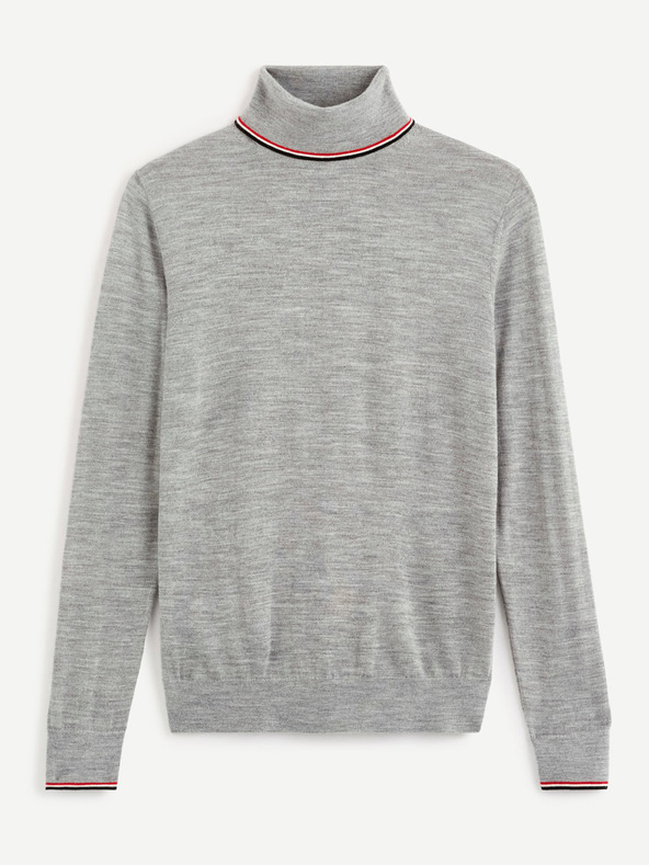 Celio Grauer Herren-Rollkragenpullover mit Wollmischung Celio Deblack