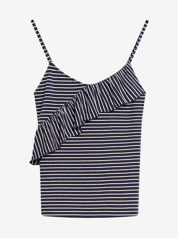 Orsay Dunkelblau gestreiftes Tank-Top mit Rüsche ORSAY