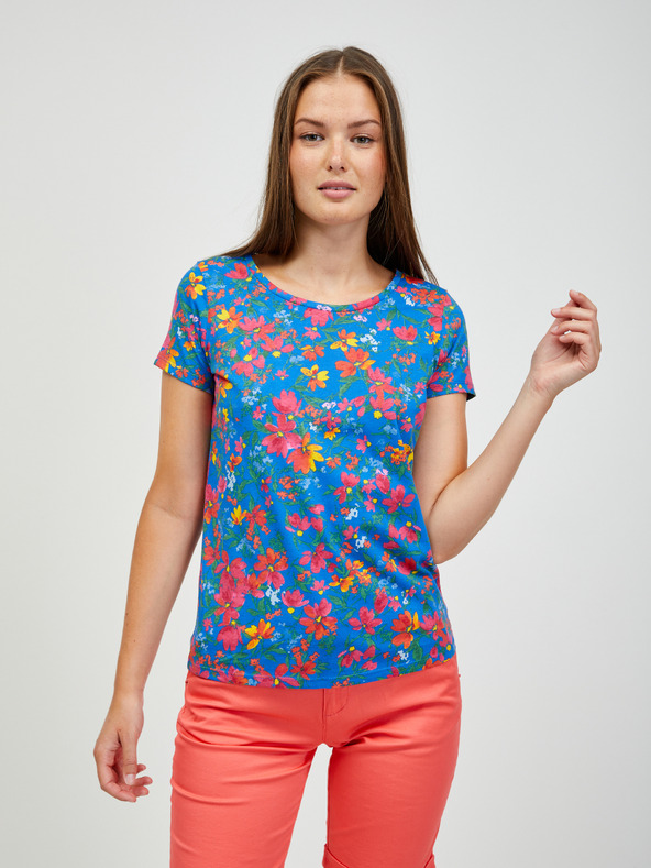 Orsay Rot-blaues T-Shirt mit Blumenmuster ORSAY