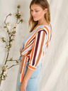 Orsay Blau-orange gestreifte Wickelbluse mit Dreiviertel-Ärmeln ORSAY