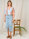 Orsay Blau-orange gestreifte Wickelbluse mit Dreiviertel-Ärmeln ORSAY
