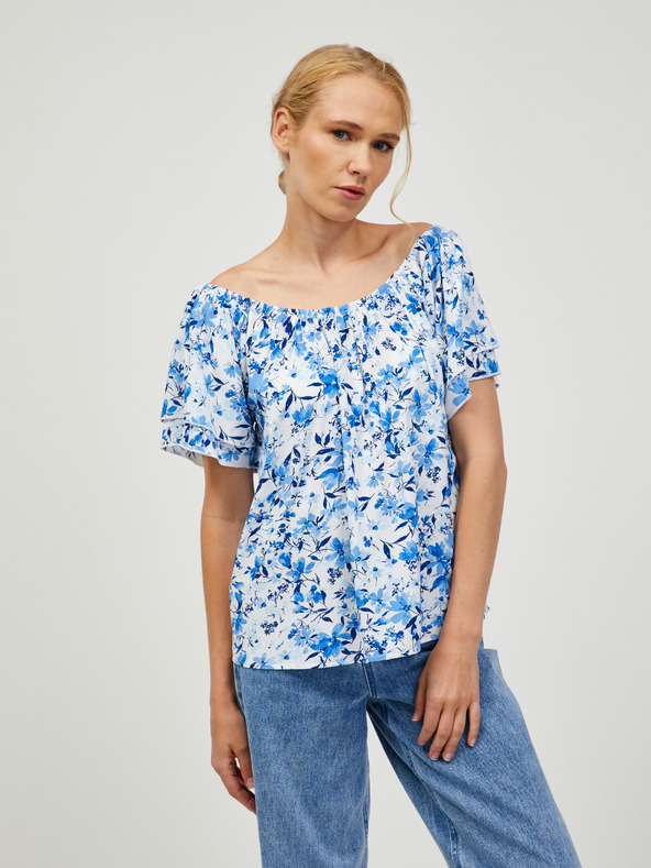 Orsay Weiß-blaue geblümte Bluse ORSAY