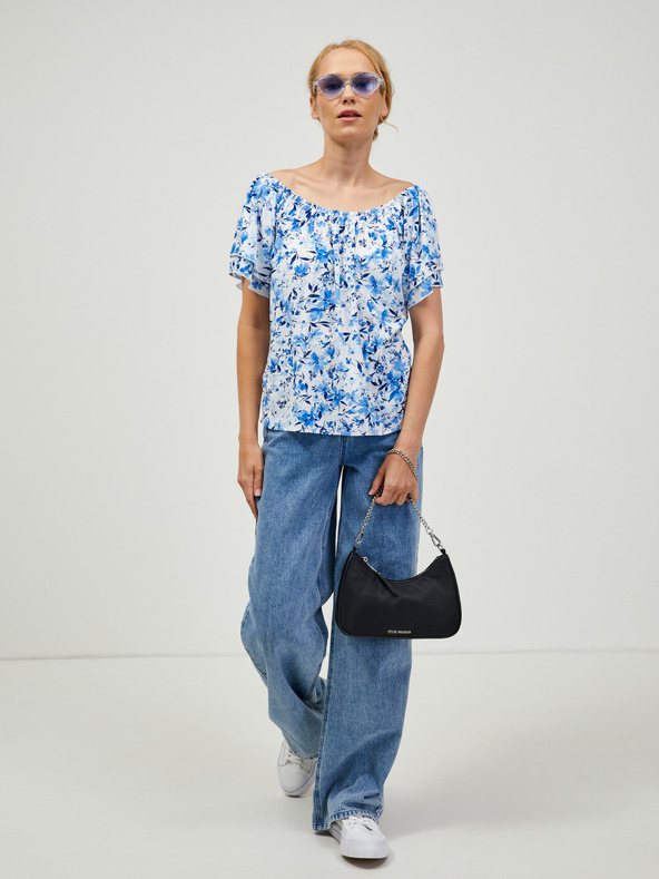 Orsay Weiß-blaue geblümte Bluse ORSAY