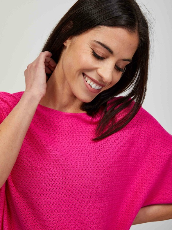 Orsay Dunkelrosa leichter gemusterter Pullover mit kurzen Ärmeln ORSAY