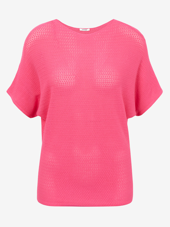 Orsay Dunkelrosa leichter gemusterter Pullover mit kurzen Ärmeln ORSAY