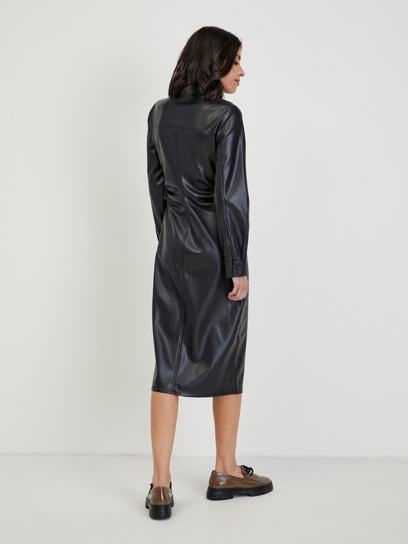 Orsay Schwarzes Damen Midikleid Kunstleder ORSAY