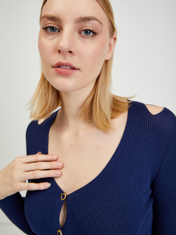 Orsay Dunkelblaue Damenstrickjacke mit Ausschnitten ORSAY